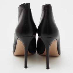 Pre Owned Gianvito Rossi Black Leather V-Neck Peep-Toe Ankle Booties Size 38.5