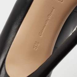 Pre Owned Gianvito Rossi Black Leather V-Neck Peep-Toe Ankle Booties Size 38.5