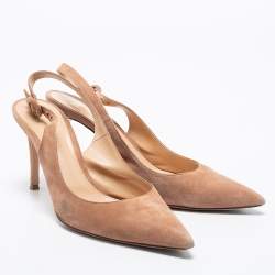 Pre Owned Gianvito Rossi Nude Pink Suede Anna Slingback Pumps Size 39.5
