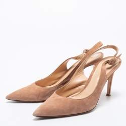 Pre Owned Gianvito Rossi Nude Pink Suede Anna Slingback Pumps Size 39.5