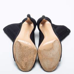 Pre Owned Gianvito Rossi Black Knit Fabric Open Toe Booties Size 37