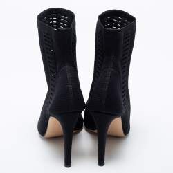 Pre Owned Gianvito Rossi Black Knit Fabric Open Toe Booties Size 37