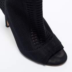 Pre Owned Gianvito Rossi Black Knit Fabric Open Toe Booties Size 37