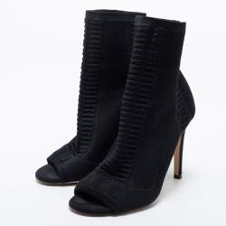 Pre Owned Gianvito Rossi Black Knit Fabric Open Toe Booties Size 37
