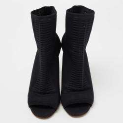 Pre Owned Gianvito Rossi Black Knit Fabric Vires Open-Toe Ankle Booties Size 40
