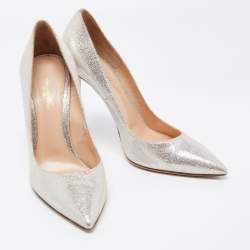 Pre Owned Gianvito Rossi Metallic Silver Suede Pointed Toe Pumps Size 40