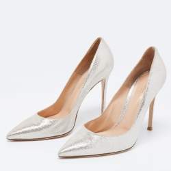 Pre Owned Gianvito Rossi Metallic Silver Suede Pointed Toe Pumps Size 40