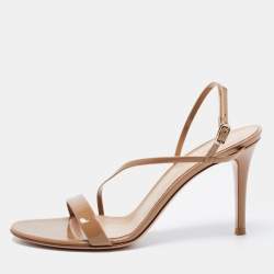 Pre Owned Gianvito Rossi Beige Patent Leather Slingback Sandals Size 38