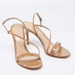 Pre Owned Gianvito Rossi Beige Patent Leather Slingback Sandals Size 38