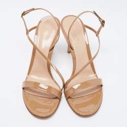 Pre Owned Gianvito Rossi Beige Patent Leather Slingback Sandals Size 38