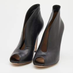 Pre Owned Gianvito Rossi Black Leather Peep Toe Booties Size 39.5