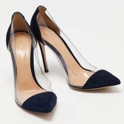 Pre Owned Gianvito Rossi Blue/White Leather And PVC Plexi Pumps Size 39.5