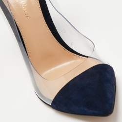 Pre Owned Gianvito Rossi Blue/White Leather And PVC Plexi Pumps Size 39.5