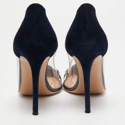 Pre Owned Gianvito Rossi Blue/White Leather And PVC Plexi Pumps Size 39.5