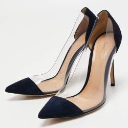 Pre Owned Gianvito Rossi Blue/White Leather And PVC Plexi Pumps Size 39.5