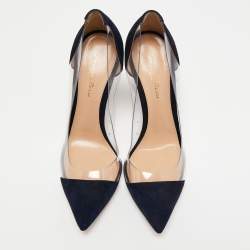Pre Owned Gianvito Rossi Blue/White Leather And PVC Plexi Pumps Size 39.5