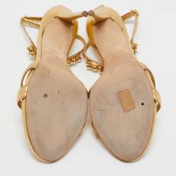 Pre Owned Gianvito Rossi Gold Leather Embellished Ankle Strap Sandals Size 40