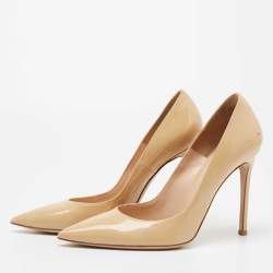 Pre Owned Gianvito Rossi Beige Patent Leather Pointed Toe Pumps Size 38