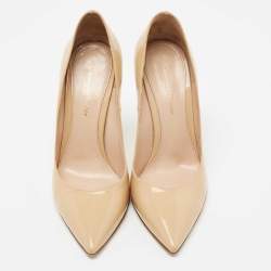 Pre Owned Gianvito Rossi Beige Patent Leather Pointed Toe Pumps Size 38