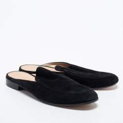 Pre Owned Gianvito Rossi Black Velvet Slip on Flat Mules Size 35.5