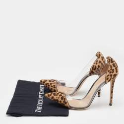 Pre Owned Gianvito Rossi Beige/Brown Leopard Print Calf Hair and PVC Plexi Pumps Size 42