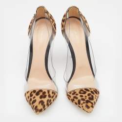 Pre Owned Gianvito Rossi Beige/Brown Leopard Print Calf Hair and PVC Plexi Pumps Size 42