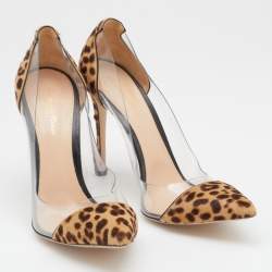 Pre Owned Gianvito Rossi Beige/Brown Leopard Print Calf Hair and PVC Plexi Pumps Size 42