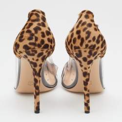 Pre Owned Gianvito Rossi Beige/Brown Leopard Print Calf Hair and PVC Plexi Pumps Size 42