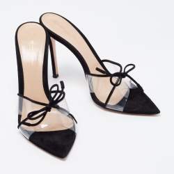 Pre Owned Gianvito Rossi Black Suede and PVC  Slide Sandals Size 38.5 