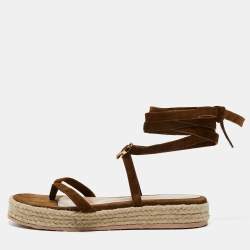 Pre Owned Gianvito Rossi Brown Suede Ankle Wrap Sandal Size 38.5