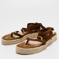 Pre Owned Gianvito Rossi Brown Suede Ankle Wrap Sandal Size 38.5