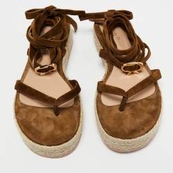 Pre Owned Gianvito Rossi Brown Suede Ankle Wrap Sandal Size 38.5