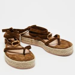 Pre Owned Gianvito Rossi Brown Suede Ankle Wrap Sandal Size 38.5