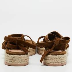 Pre Owned Gianvito Rossi Brown Suede Ankle Wrap Sandal Size 38.5