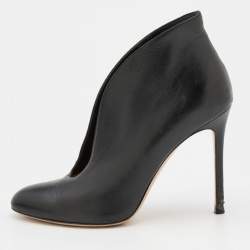 Pre Owned Gianvito Rossi Black Leather Vamp Round Toe Booties Size 38