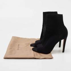 Pre Owned Gianvito Rossi Black Perforated Stretch Knit Vires Boots Size 39