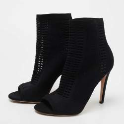 Pre Owned Gianvito Rossi Black Perforated Stretch Knit Vires Boots Size 39