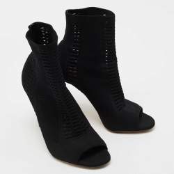 Pre Owned Gianvito Rossi Black Perforated Stretch Knit Vires Boots Size 39