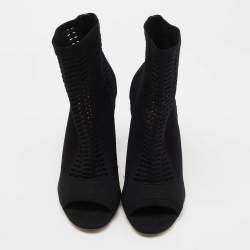 Pre Owned Gianvito Rossi Black Perforated Stretch Knit Vires Boots Size 39