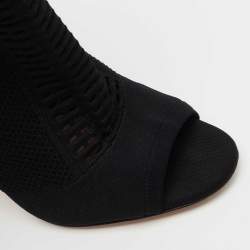 Pre Owned Gianvito Rossi Black Perforated Stretch Knit Vires Boots Size 39