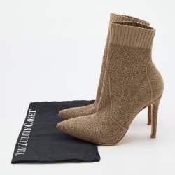 Pre Owned Gianvito Rossi Bisque Knit Fabric Bouclé Katie Ankle Boots Size 37