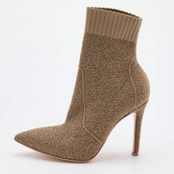 Pre Owned Gianvito Rossi Bisque Knit Fabric Bouclé Katie Ankle Boots Size 37