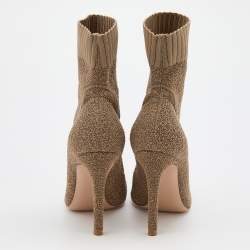Pre Owned Gianvito Rossi Bisque Knit Fabric Bouclé Katie Ankle Boots Size 37