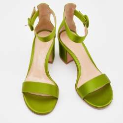 Pre Owned Gianvito Rossi Green Satin Ankle Strap Sandals Size 36.5