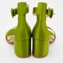 Pre Owned Gianvito Rossi Green Satin Ankle Strap Sandals Size 36.5