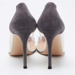 Pre Owned Gianvito Rossi Metallic/Grey Leather, Suede and PVC Plexi Pumps Size 37.5