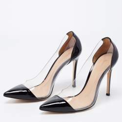 Pre Owned Gianvito Rossi Black Patent Leather and PVC Plexi Pumps Size 37.5