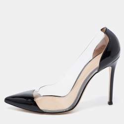 Pre Owned Gianvito Rossi Black Patent Leather and PVC Plexi Pumps Size 37.5