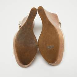 Pre Owned Gianvito Rossi Cream Leather Ankle Strap Platform Wedge Sandals Size 40.5