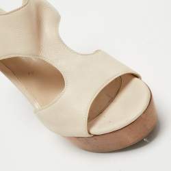 Pre Owned Gianvito Rossi Cream Leather Ankle Strap Platform Wedge Sandals Size 40.5